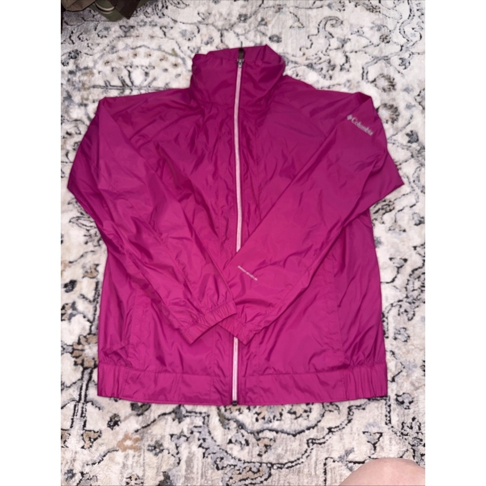 Columbia Jacket Omni Shield Pink Lightweight Zip Front Packable Raincoat L NWOT